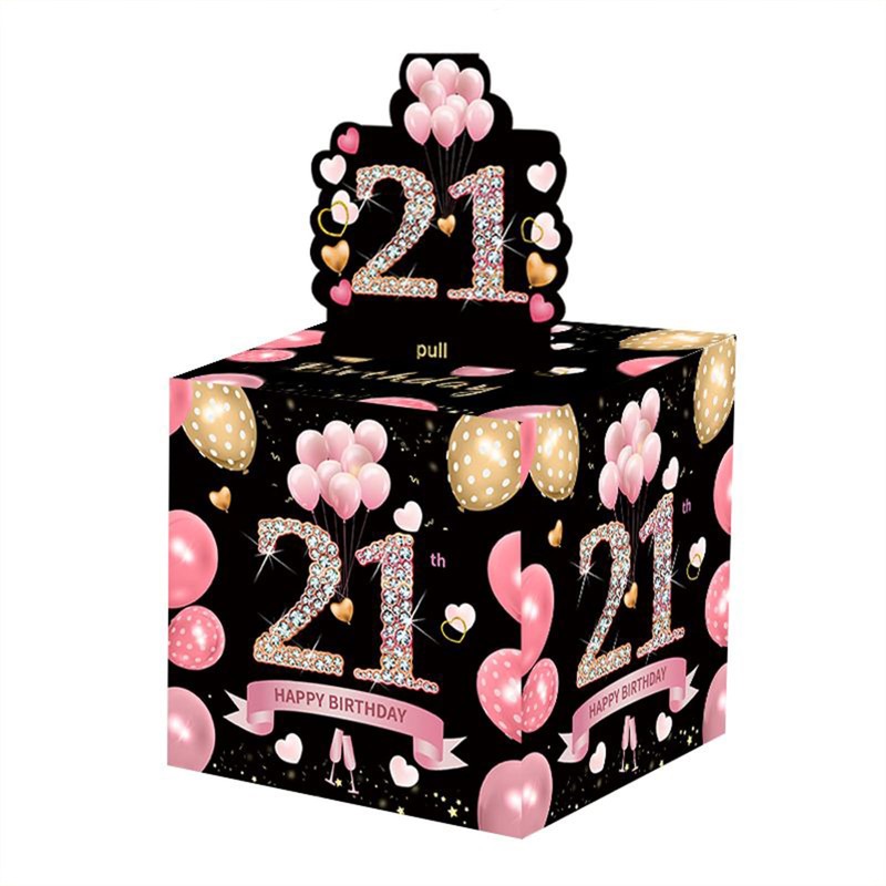 21st Birthday Money Box - Black Pink Pull Surprise Cash
