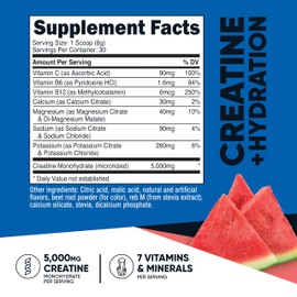 Nutricost Creatine Monohydrate + Hydration Watermelon Flavored (30 Servings) - 7 Vitamins & Minerals, 5000mg of Creatine Per Serving