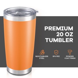 Orebigo 20 oz Tumbler with Lid Stainless Steel Double Wall Vacuum Insulated Tumblers Powder Coated Cups Travel Mug Keep Drinks Cold and Hot, Orange