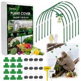 10x33FT Plant Covers Freeze Protection Kit, Garden Hoops Winter Kit, Frost Blankets for Outdoor Plants, Raised Bed Snow Protection, Reusable Winter Row Cover for Greenhouses