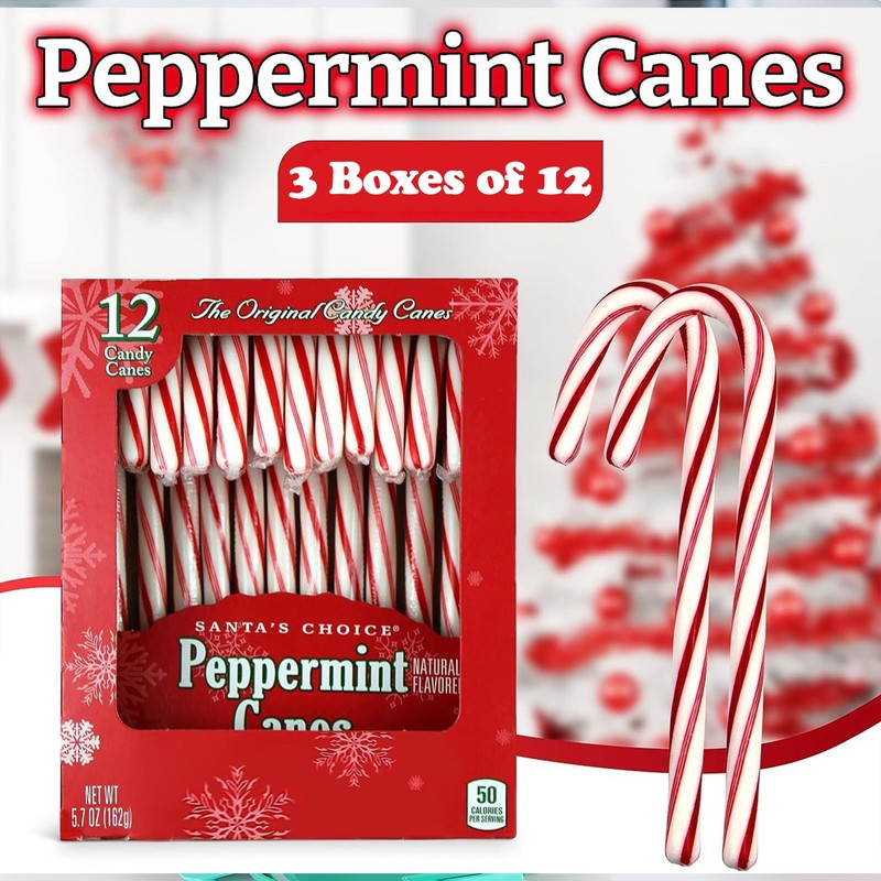 Brach's 12 Peppermint Candy Canes, 12 Count (Pack of 3)