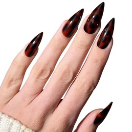 PaintLab Uñas postizas color marrón carey con estampado animal, estilo stiletto, paquete de 30 unidades.