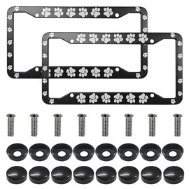 2PCS Cat Dog Paw Print License Plate Frames - Aluminum Alloy License Plate Holders Cover for Pet Lovers, Rust-Proof Waterproof Car Decorative Tag Frames with Pet Footprint for Standard US Vehicles