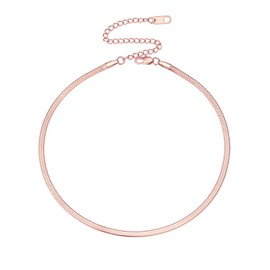 FOCALOOK Rose Gold Choker 12inch 3mm Flat Snake Chain Stainless Steel Fashion Herringbone Necklace for Women