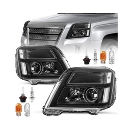 SOCKIR Headlight Assembly Fit for 2010-2015 GMC Terrain SL SLE SLT Halogen Projector Factory OE Style Model Headlamp Replacement Pair LH+RH Black Housing Clear Reflector with All Bulbs