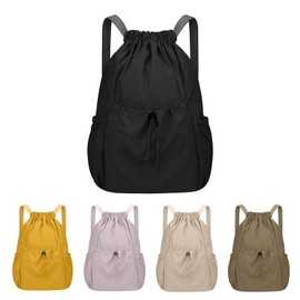 Risipu Drawstring Backpack Waterproof Large Capacity Drawstring Bags with Multiple Pockets, Drawstring Gym Bag for Men and Women, Swimming Sports Fitness Travel Bags (Black)