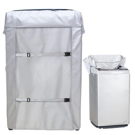 Mr.You Washing Machine Cover, Improved Design, 4 Sided Wrap, Silver, Typhoon Compatible, Waterproof, Dustproof, Sunscreen, Buckle Included (L 22.8 x 23.6 x 36.2 x 36.2 inches (58 x 60 x 92 cm)