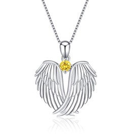 Guardian Angel Wings Necklace Sterling Silver Pendant with Sparkle Cubic Zirconia Jewellery For Women Girls Birthday Gift Birhstone November