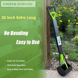 ShinyDew 32" Pooper Scooper for Large Small Dogs with 30 Dog Poop Bags & Dispenser Attachment, Extra Long Handle Heavy Duty Poop Scoop, Foldable Dog Poop Picker Upper for Yard