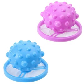 Floating Hair Removal Mesh Bag with Silicone Ball–Reusable Pet Fur Catcher for Laundry–Lint Trap and Filter for Washing Machine, Portable Washer Cleaning Tools (2 Pack, Blue + Purple)