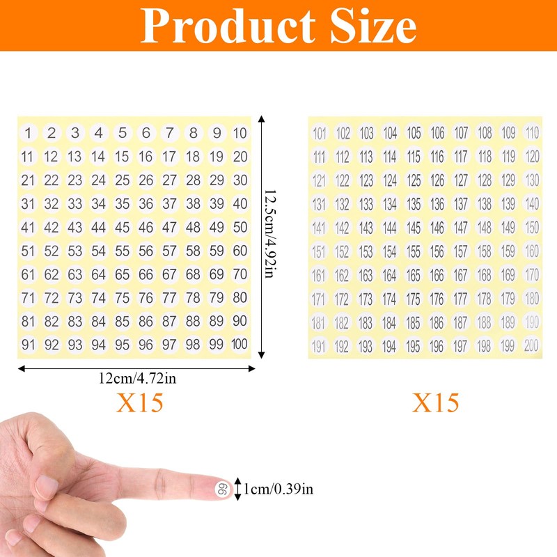 YBEATY 30 Pcs 1-200 Round Number Stickers Small Self Adhesive