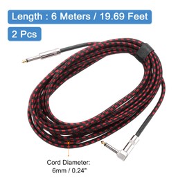 sourcing map 2 PCS Guitar Instrument Cable 20 Feet 1/4 Inch to 1/4 Inch 6.35mm Straight to Right Angle Jack Stereo Audio Interconnect Cord Balanced Line for Guitar Bass Braided Red