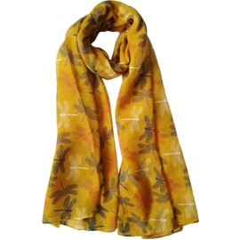 GlamLondon Dragonfly Scarf Flying Chic Dragonflies Printed Womens Dragon fly Multi Purpose Scarves (Citrus Mustard)