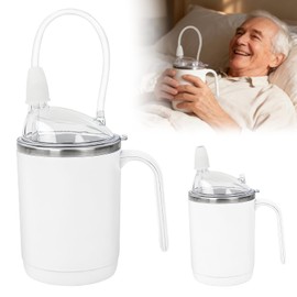 Adult Sippy Cup for Elderly, 15 oz Cup with Handle, Lid and Straw, White