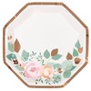 Unique 28715 Foil Stamped Octagonal Paper Plates-23.5 cm-Pink Blooms Floral