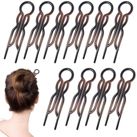 10 Pcs Brown French Hair Pins,French Twist Hair Pin,Lightweight Hairpins for Buns,Elegant U Shaped Hairpin,Magic Hairfork,Hairstyles Accessories,for Women Girls Daily Wear Casual Party Wedding