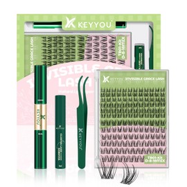 KEYYOU lash Clusters Kit Lash Extension Kit D Curl 144Pcs Eyelash Extension Kit Wispy Natural Invisible Band Lash Kit with Waterproof DIY Lash Extension Kit at Home(TB01-D-8-18MIX)