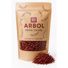 RICO RICO Chile de Arbol 8 Oz - Premium Dried Arbol Chili Peppers, Spicy Hot Heat for Mexican, Chinese & Thai Dishes, Resealable Bag