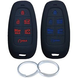 RUNZUIE 2Pcs 6 Buttons Silicone Smart Remote Keyless Entry Key Fob Cover Shell Compatible with 2022 2021 Hyundai IONIQ 5 Electric Vehicle Black with Red/Blue