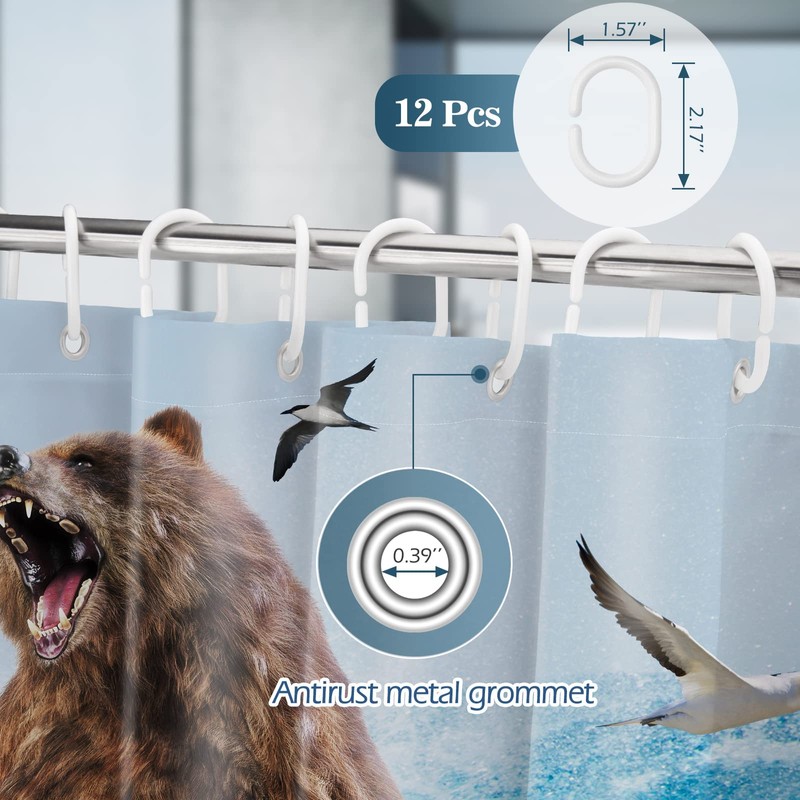 Aimego Funny Shower Curtains Shark Bear Shower Curtain Set with