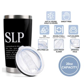 CWEGSJ SLP Gift Speech Language Pathologist 20oz Stainless Steel Insulated Tumbler with Lid and Straw Speech Therapist Gift (Tum-SLP Black)