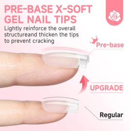 UNA GELLA X-Soft Gel Nail Tips Square Pre-Base&Pre-Etched 330PCS Full Cover Short Square Nail Tips Acrylic Fake Nails Thicker Strength Nails for Press on Nail Extensions DIY Salon 15 Sizes