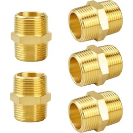FENGCHUANG 5 Pcs of 1/2" InchThreaded Pipe Connection Male Thread x Male Threaded Joint, Brass Male to Male Straight Pipe Hexagonal Joint Male Threaded Connector