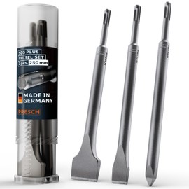 Presch SDS-Plus Chisel Set 3-Piece - Complete Set of Flat Chisel, Wide Chisel & Point Chisel - Extremely Robust, Durable Tips - Rotary Hammer chisels (250mm Length) for Powerful Strikes