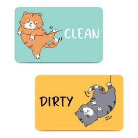 Funny Cute Cat Clean Dirty Dishwasher Magnet, Double Sided Strong Non Scratch Durable Kitchen Decor Ideal for Home or Restaurant Organization Clean Dirty Refrigerator Dishwasher Magnet Indicator