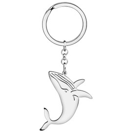 OUSIO Stainless Steel 18K Gold Plated Cute Whale Keychain Ocean Lovers Trendy Wallet Car Backpack Key Ring For Women Gifts (Silver)