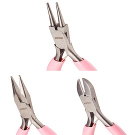 SUNNYCLUE 3pcs Mini Jewelry Pliers Tool Set 3inch Professional Precision Pliers for DIY Jewelry Making - Side Cutting Pliers, Long Chain Nose Pliers with Cutter, Round Nose Pliers, Pink