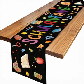 Table Runner First Day of School Boy Girl Black First Day of School Decoration School Child 2025, Table Decoration for School Child First Day of School Party Decoration 180 x 35 cm