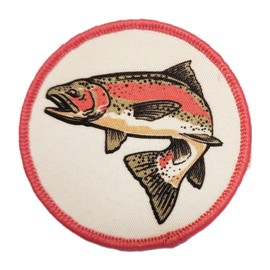 ThatsRad Fishing Sew On Patch Hunting Duck Fly Fisherman Deer Outdoors (Round Rainbow Trout)