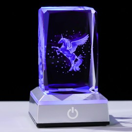 Movdyka 3D Unicorn Crystal Decor Glass Animals with LED Color-Changing Base | Premium K9 Crystal Figurine Night Light for Women, Girls & Unicorn Lovers