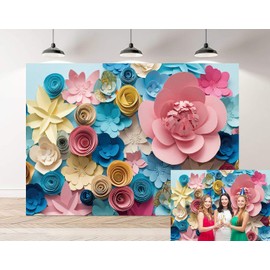 GYA 3D Colorful Paper Flowers Backdrop 7x5ft Hand-Make Flower Background Mother's Day Baby Shower Birthday Girl Adults Bachelorette Bridal Shower