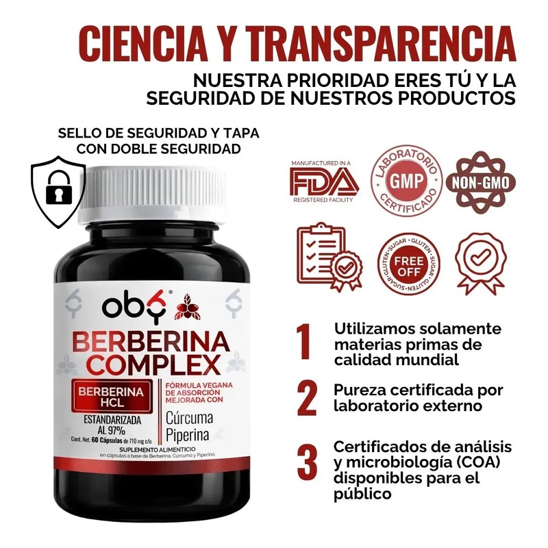 Berberina Hcl 97 1000mg Potenciada Con Piperina Y Curcuma Glucontrol
