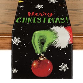 Artoid Mode Merry Christmas Table Runner Black, Seasonal Winter Xmas Holiday Kitchen Dining Table Decoration for Indoor Outdoor Home Party Decor 13 x 108 Inch