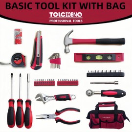TOLCHENO Basic Tool Kit - Mini Tool Box for Home,Apartement,Dorm and Office.Starter Tools Set for Beginner,Women,New College for Home Repair or DIY(155pcs,12Inch)