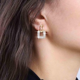 Aneneiceera Vintage Crystal Square Dangle Earrings Gold Hollow Square Stud Earrings Rhinestone Square Earrings Geometric CZ Earrings Jewellery for Women and Girls, Zinc