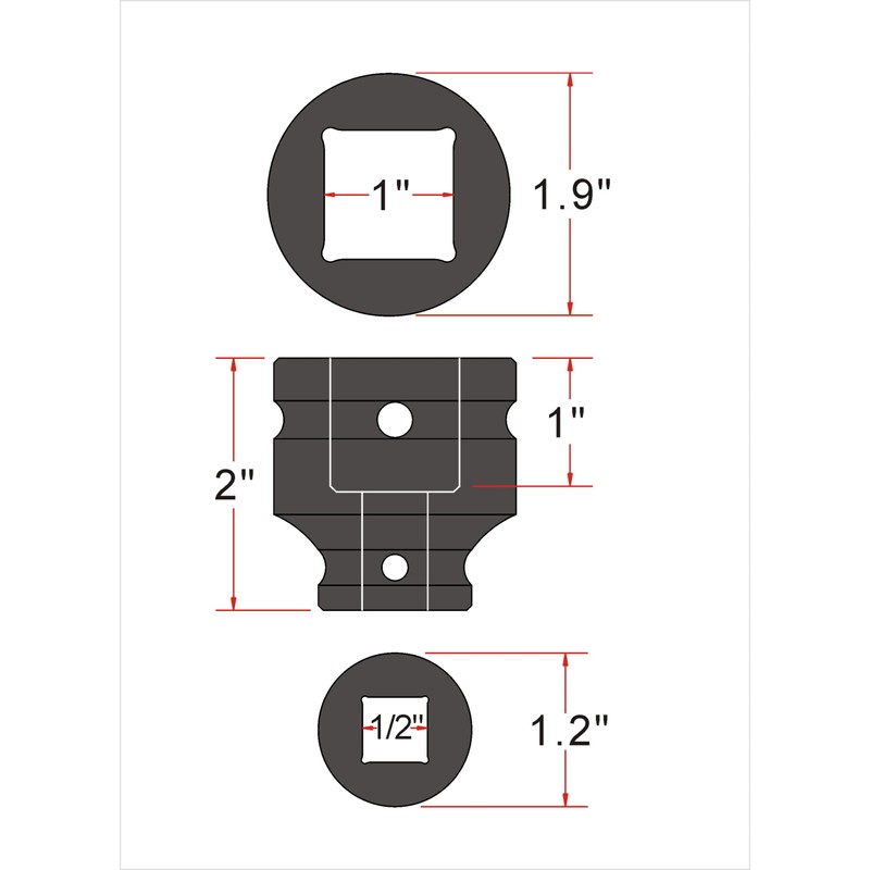 1/2" Drive 1" 4-Point Square Socket, Heat Treated Cr-V Alloy