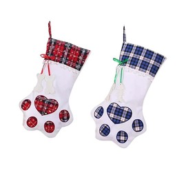 Markcur Pack of 2 Santa Stocking 45 x 20 cm Large Santa Socks with Dog Paw Christmas Boots Santa Gifts for Children - Red/Blue