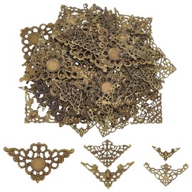 PH PandaHall 100pcs Corner Protector 5 Styles Hollow Triangle Wrap Connector Iron Metal Book Corners Filigree Embellishments for Jewelry Making DIY Hairpin Headwear Earring Book Album Resin Fillers