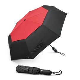 G4Free 46 Inch Windproof Foldable Travel Umbrellas Double Canopy with Strong Fiberglass Frame and Windproof Cable Auto Open & Close