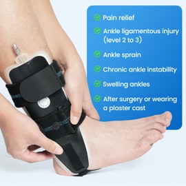 Velpeau Air Gel Foam Ankle Stabilizer Support Brace for Sprained Ankle, Ligament Injury, Tendonitis, Adjustable Rigid Stirrup Ankle Splint for Women and Men (Inflatable Version, Large, Left Foot)