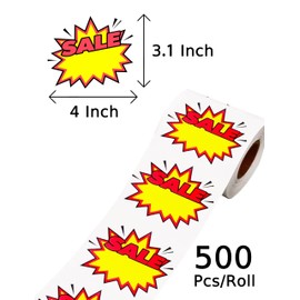 500Pcs Starburst Sign Sale Stickers 4 x 3 Inches Self-Adhesive Blank Price Tags Sticker Writable Removable Waterproof Labels for Garage Retail Store Business (Red Sale)
