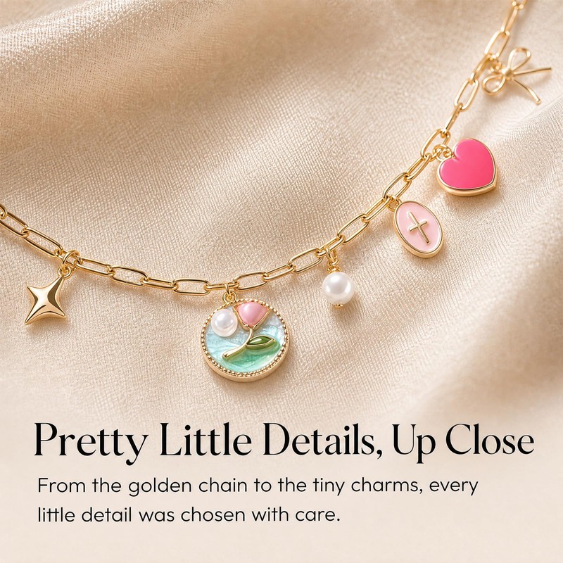 LuneClat Vintage Pearl Star Bow Bible Charm Chain Christian Bookmark
