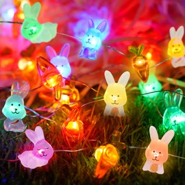 chzk 2 Pack 16FT 50LEDs Fairy Lights Easter Decorations Bunny Carrot String Lights Battery Operated, Spring Decor Lights for Indoor Outdoor Easter Eggs Party (2, Bunny Carrot)