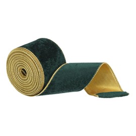 sourcing map Christmas Velvet Ribbon 2.5" 10 Yard Gold Iron Wired Edge Easy to Shape for DIY Crafts Gift Wrapping Tree Bow Decoration Dark Green