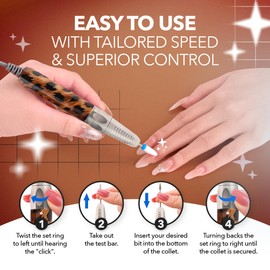 M Max - Nail Drill Professional - 2-in-1 Brushless Motor Nails Drill Machine - Electric, Cordless, Aluminium Alloy Casing, 35000 RPM, HD Display - for Salon & Home Use (Special Edition - Leopard)