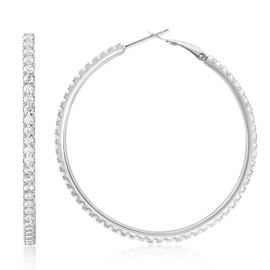 RINEY&KY Large Diamond Hoop Earrings for Women Round Shape Lightweight Moissanite Earring Hoops D VVS1 Certified 18K White Gold Plated Sterling Silver Hoops Non Tarnish 3.42CT 45MM